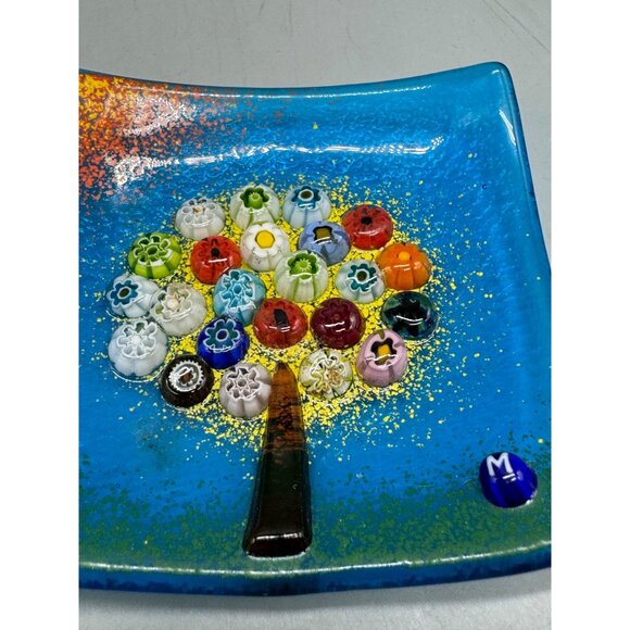 Handmade Italian Glass Square Plate Millefiori Tree Design My Italian Décor READ - Picture 3 of 12